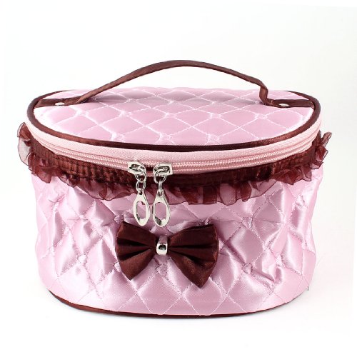 Ruilogod Damen Bowknot dekor oval geformt schwarz rosa bilden kosmetische Tasche w spiegeln von Ruilogod