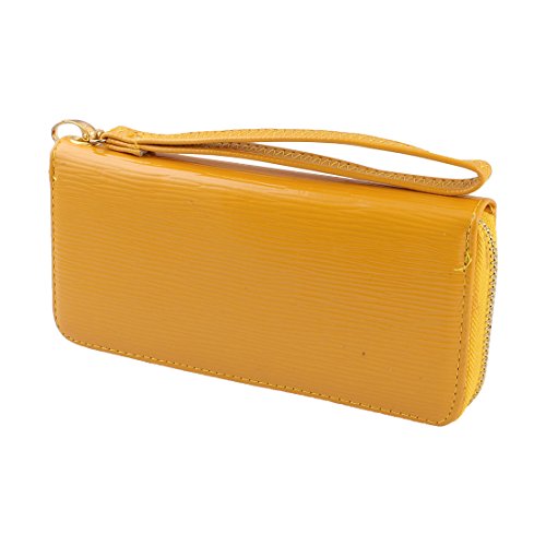 Ruilogod Damen Faux Leder Rechteckige Form Reißverschluss Verschluss Münze Ändern Sie Geldbörse Brieftasche Halter Gelb von Ruilogod