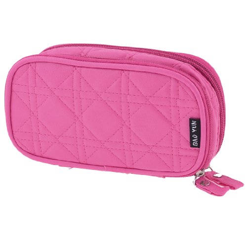 Ruilogod Damen-Faux-Ledergitter-Muster 2 Fächer Reißverschluss-Make-up-Taschenhalter Fuchsia von Ruilogod
