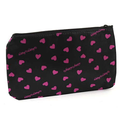 Ruilogod Damen Fuchsia Black Polyester Hearts Reißverschluss Makeup Kosmetiktasche Fallhalter von Ruilogod