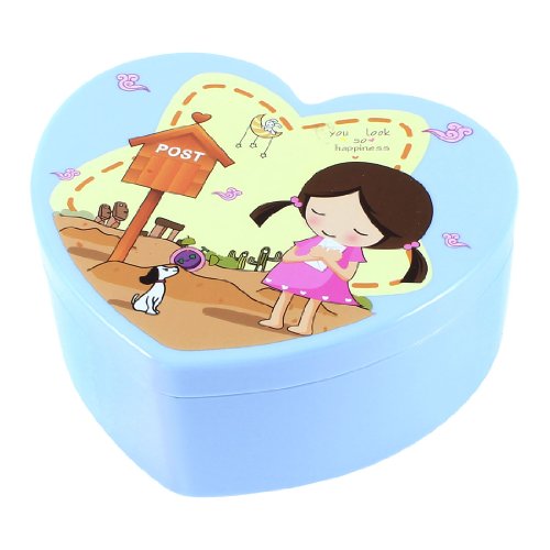 Ruilogod Damen Hundebuchstaben Drucken Pfirsich Herzform Kunststoff Kosmetiktasche Aufbewahrungsbox Blau von Ruilogod