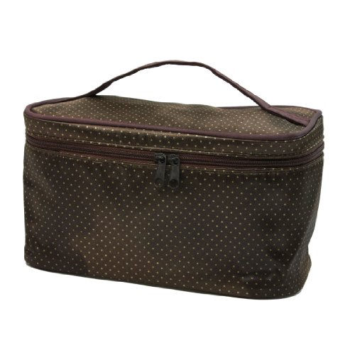 Ruilogod Damen Khaki Punkte Muster Toilettenartikel Kosmetiktasche Halter W Mirror von Ruilogod