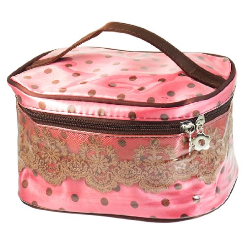 Ruilogod Damen-Kunststoff-beschichtete Punkte-Muster-Muster-Armband-Wassermelone-rote kosmetische Tasche mit Spiegel von Ruilogod