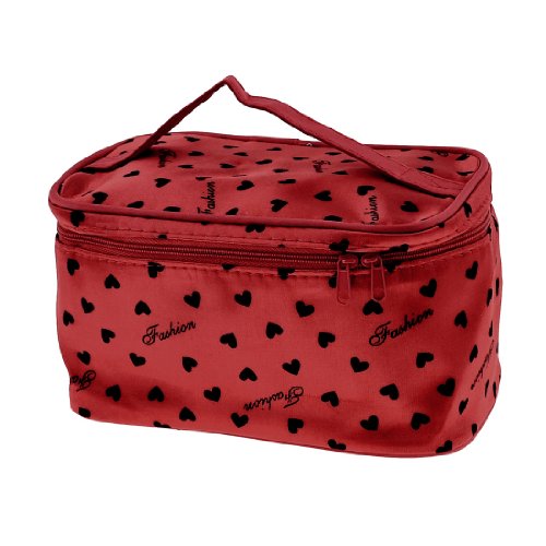 Ruilogod Damen Nylonfutter rot schwarz Herzen Muster Make up Tasche W Mini Mirror Ruilogod Damen Nylonfutter rot schwarz Herzen Muster Make up Tasche W Mini Mirror von Ruilogod