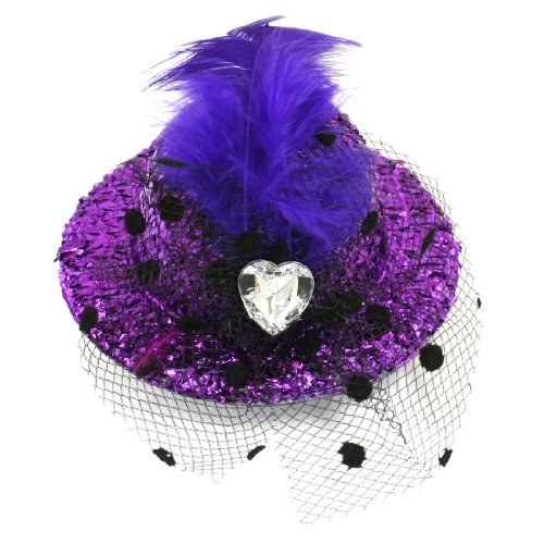 Ruilogod Damen Party Feder Strass Lametta Deckel Hut Design Alligator Haarspange Lila von Ruilogod