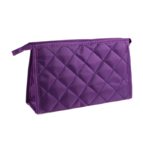 Ruilogod Damen Purple Nähte Gitter Muster Reißverschluss Spiegel Makeup Kosmetiktasche Ruilogod Damen Purple Nähte Gitter Muster Reißverschluss Spiegel Makeup Kosmetiktasche von Ruilogod