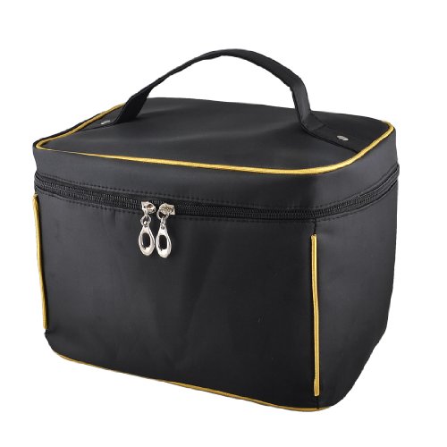 Ruilogod Damen Reißverschlüsse Black Gold Tone Ränder Spiegel Kosmetik Makeup Bag Inhaber von Ruilogod