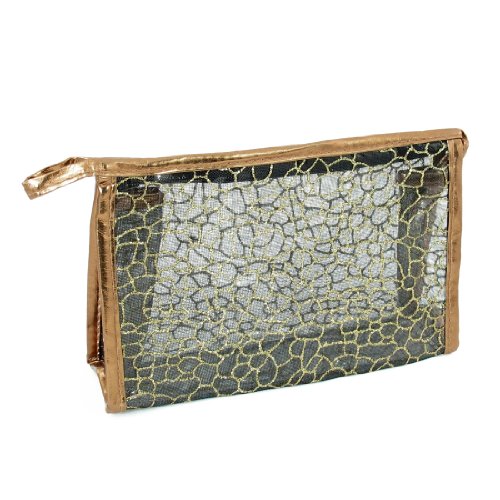 Ruilogod Damen Reißverschluss Gold Tone Braune Mesh wasserdichte Make-up Kosmetiktasche von Ruilogod