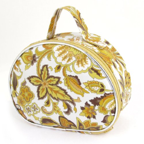 Ruilogod Damen Weiß Gelb Kunstleder Blumendruck Dual Reißverschluss Kosmetische Handtasche Tasche von Ruilogod