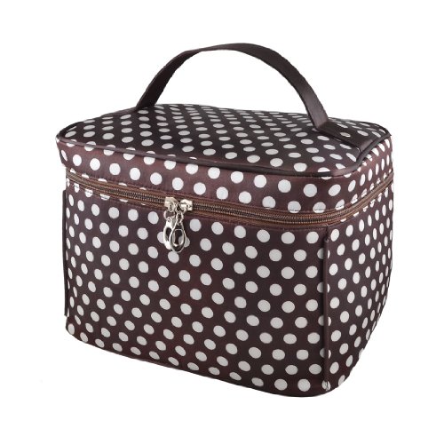 Ruilogod Damen Weiße Kaffeefarbe Polka Dots Spiegel Taschen Hand Riemen Kosmetische Make-up-Tasche von Ruilogod