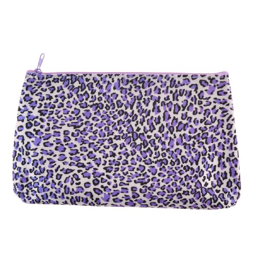 Ruilogod Damen-lila Polyester-Leopard-Muster-Reißverschluss-Kosmetiktasche-Halter von Ruilogod