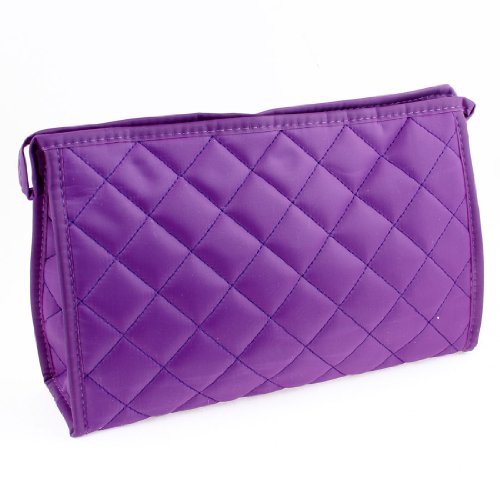 Ruilogod Damen lila Quadratgitter Muster Kosmetische Beutel Tasche Fall W Mirror von Ruilogod