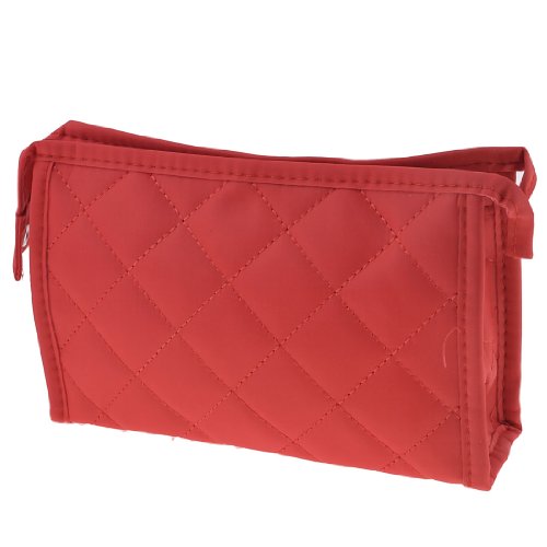 Ruilogod Damen rot Stitching Rautenmuster Zip Up Cosmetic Bag w Spiegel von Ruilogod