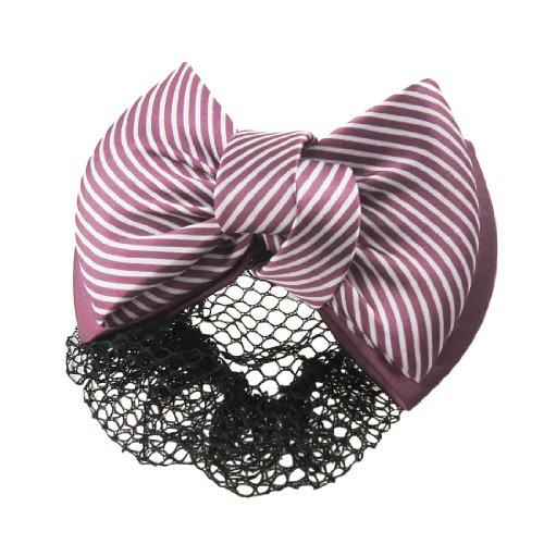 Ruilogod Damen-rote Farben-Streifen Bowtie Dekor schwarz Haarnetz Clip von Ruilogod