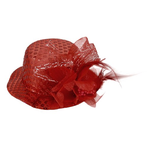 Ruilogod Damen rote Pailletten-Hochzeits-Party-Dekor Mini-Top-Hut-Haarpalz von Ruilogod