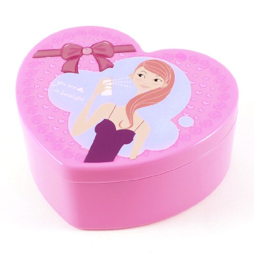 Ruilogod Damenmode Mädchen drucken Herzform Kunststoff Kosmetiktasche Aufbewahrungsbox Rosa von Ruilogod