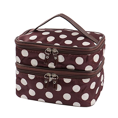 Ruilogod Double Layer Reisen Tragbare Kosmetiktüte Tupfen Polka Dots Muster Reißverschluss Kulturbeutel Handtasche Makeup Organizer mit Spiegel (+ Weiße Punkte) von Ruilogod
