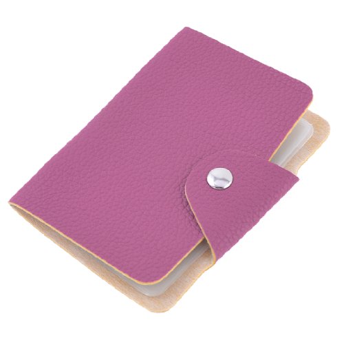 Ruilogod Druckknopfverschluss 12 Blätter Litchi Druck Kunstleder-Geschäft Identifikation-Kartenhalter Lila von Ruilogod