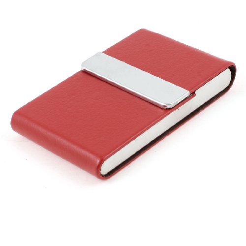Ruilogod Faux Leather Metal Business Credit Name Karten Organisator Halter Rot von Ruilogod