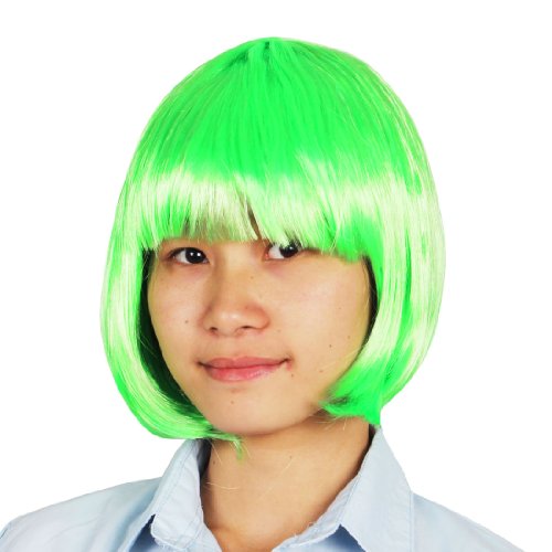 Ruilogod Flache Fransenstil Gerade Faux Hair Party Kostüm Wigtigy Green von Ruilogod