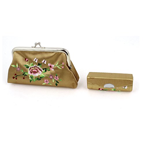 Ruilogod Floral sticken Wallet Handtasche Lippenstift Halter 2 in 1 Set Khaki von Ruilogod