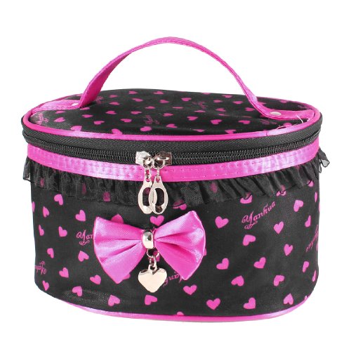 Ruilogod Frau Fuchsia Bowknot Decor Black Nylon Kosmetische Handtasche Organizer von Ruilogod