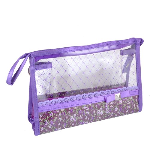Ruilogod Frau Lila Transparent Argyle Röschen Muster Polyester-Rahmen-Spitze Kosmetik bilden Beutel von Ruilogod