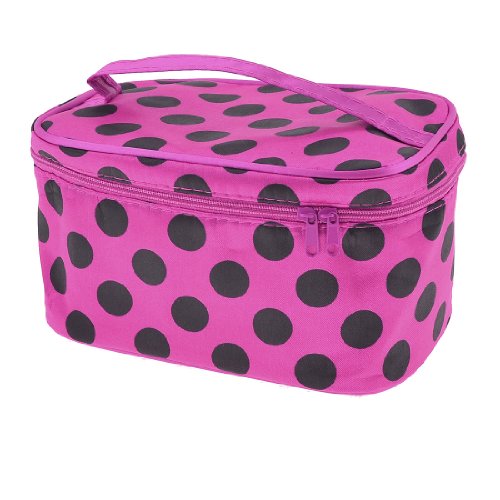Ruilogod Frau Reißverschluss Schließung Schwarzer Punkte drucken Kosmetik-Make-up Taschenhalter Fuchsia. von Ruilogod