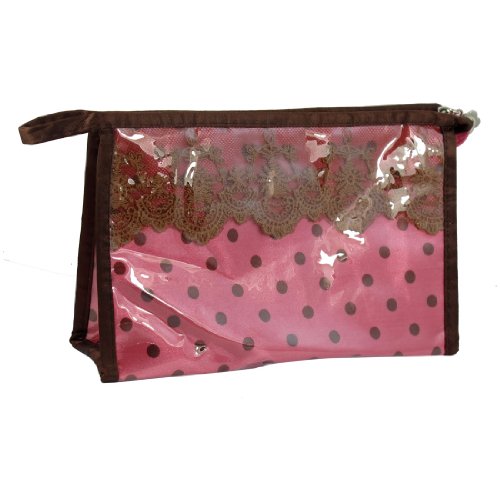 Ruilogod Frau klare Kunststoff beschichtete Schwarze dots Spitze Rand Detail Make-up Tasche Wassermelone rot Ruilogod Frau klare Kunststoff beschichtete Schwarze dots Spitze Rand Detail Make-up Tasche Wassermelone rot von Ruilogod
