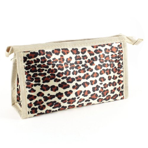 Ruilogod Frauen Beige Nylon Leopard Drucke mit Reißverschluss-kosmetischer Beutel-Beutel-Halter von Ruilogod