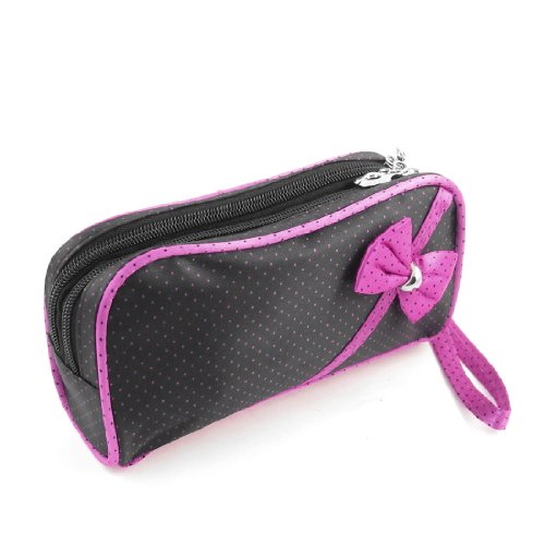 Ruilogod Frauen Black Magenta Punkte Muster Kosmetiktasche Doppel Reißverschluss Make-up-Geldbörse von Ruilogod