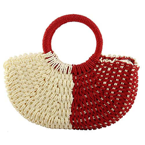 Ruilogod Frauen-Dame-Reisen Sommer-Strand-Blumen-Dekor- Stroh-Beutel Einkaufs Zipper Colsure Handtasche Korb Red von Ruilogod