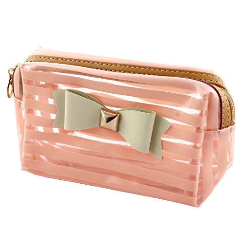 Ruilogod Frauen Damen Plastic Bowkont Decor Makeup Tasche Bargeldbeutel Korallen Rosa klar von Ruilogod