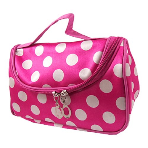 Ruilogod Frauen Dual Reißverschluss Verschluss Weiße Punkte Drucken Fuchsia Make-up Kosmetiktasche von Ruilogod