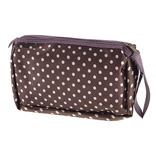 Ruilogod Frauen Faux Leder Futter Beige Punkte Drucken Kaffee Farbe Kosmetiktasche Halter von Ruilogod