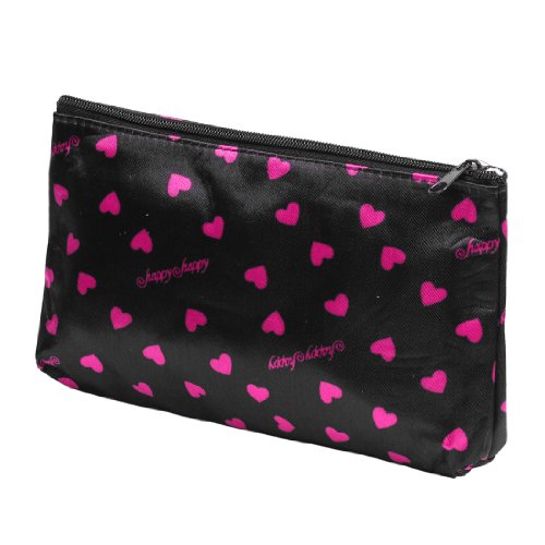 Ruilogod Frauen Fuchsia Herz Muster Schwarz Reißverschluss Makeup Kosmetische Beutel Tasche Halter von Ruilogod