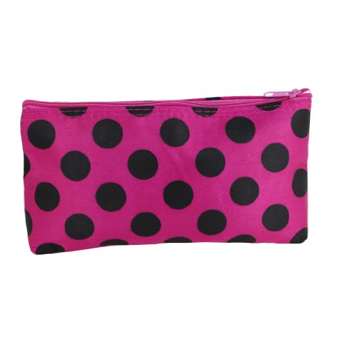 Ruilogod Frauen Fuchsia Rechteck Form Schwarzer Punkte Muster Reißverschluss Kosmetikhalter Beutel Tasche von Ruilogod