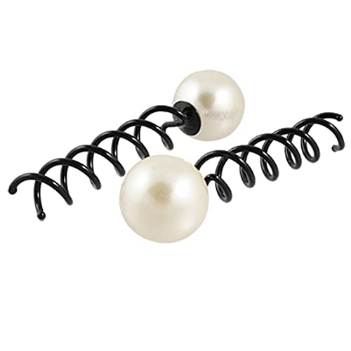 Ruilogod Frauen Große Plastikperle Dekor Braid Haarnadel Schwarzweiß von Ruilogod