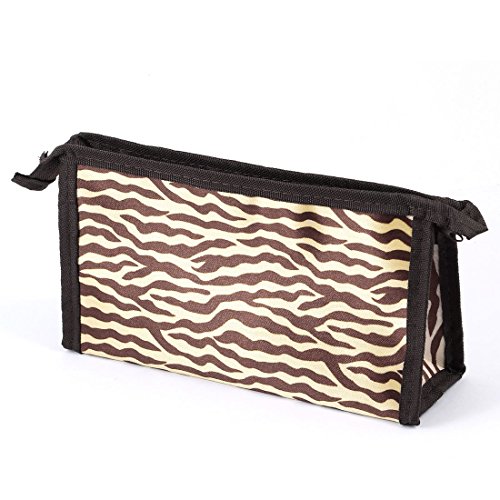 Ruilogod Frauen Kaffee-Farbe Nylon Zip Up Zebra-Druck Pflege Cosmetic Bag von Ruilogod