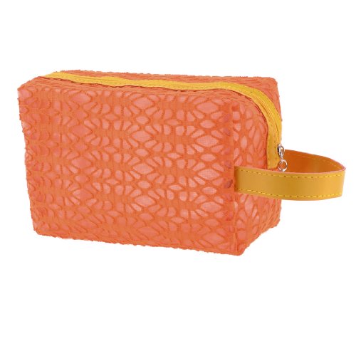 Ruilogod Frauen Orange Aushöhlen Mesh Design Kosmetiktasche Beutelhalter W Gelbes Riemen von Ruilogod