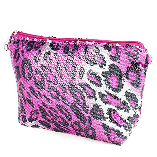 Ruilogod Frauen Paillette Fuchsia Schwarz Zip kosmetische Beutel-Beutel w Spiegel von Ruilogod