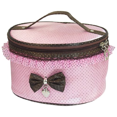 Ruilogod Frauen Punkte Muster Dual Reißverschluss Bowknot Kosmetische Make-up Tasche Beutel Hellrosa von Ruilogod