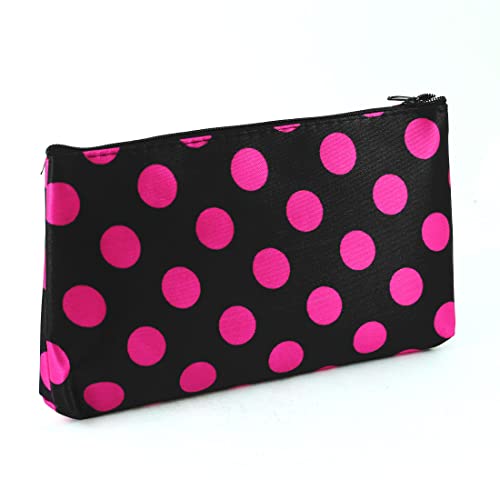 Ruilogod Frauen Punkte gedruckt Pick Up Makeup Kosmetiktasche Organizer Black Fuchsie von Ruilogod