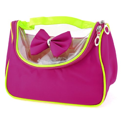 Ruilogod Frauen Rechteck Fuchsia Kalk Klarer Bowknot Detail Handgurt Design Make-up-Tasche von Ruilogod