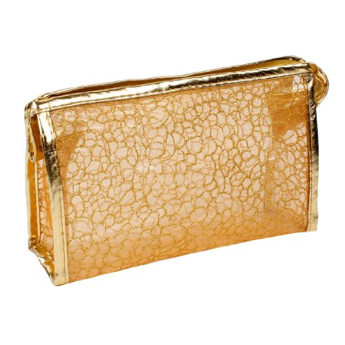 Ruilogod Frauen Rectangle Goldton PVC Futter wasserdichte Kosmetiktasche Hand von Ruilogod