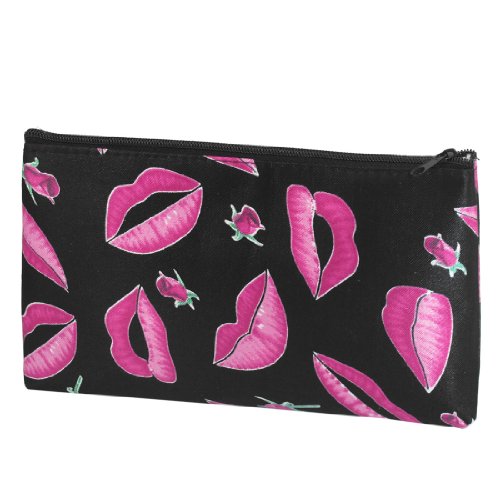 Ruilogod Frauen Reißverschluss Fuchsia Blumen Lippen Muster Toilettenartikel Kosmetische Beutel Tasche schwarz von Ruilogod