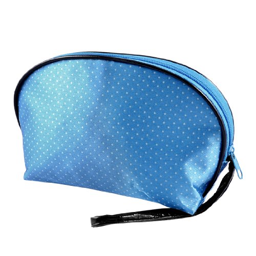 Ruilogod Frauen Reißverschluss Schließung Blau Polyester Make up Beutel Tasche W Schwarz Armbandband von Ruilogod