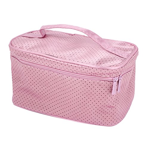 Ruilogod Frauen Rosa Schwarze Punkte Muster Toilettenartikel Kosmetiktüte Halter W Mirror von Ruilogod