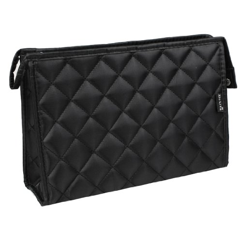 Ruilogod Frauen Schwarz Gitter Muster Rechteck Reisekoffer Make-up Zipper Tasche von Ruilogod