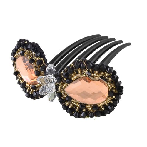 Ruilogod Frauen Schwarze Kunststoff Kristall Detail 5 Zähne Haarnadel Haarspange Dekor von Ruilogod